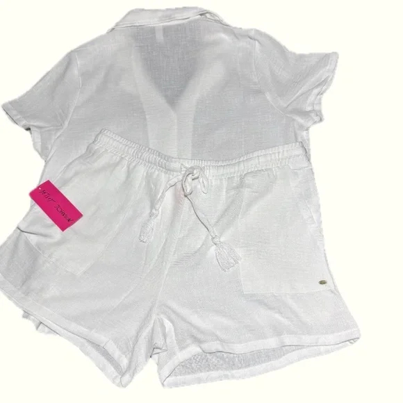 NWT Betsey Johnson 2 Piece Button Down Shirt & Short Set White Size Medium - Picture 4 of 13